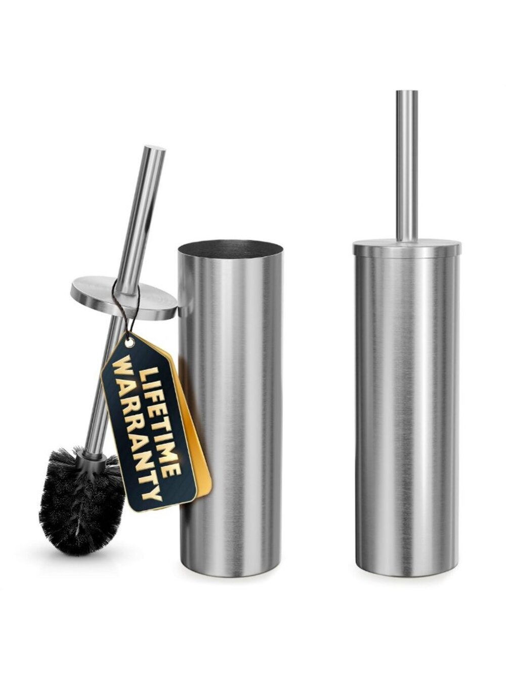 2Pcs Stainless Steel Toilet Brush and Holder Set, Hand Guard (Silver)